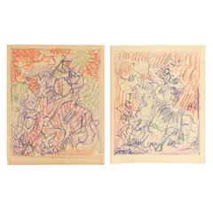 Two Drawings by Carl Holty, Crayon on wove paper, sold Oct 2024