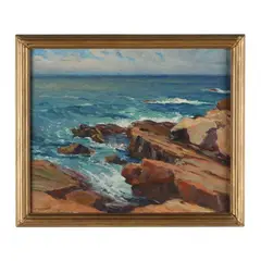 Braces Rock, Gloucester by Gordon Payne, Oil on canvas mounted to board, sold Sep 2024