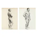 Pair of Male Nude Studies by Eleanor Patterson Mulliken, Each a charcoal on laid paper drawing, sold Sep 2024