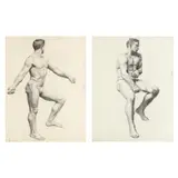 Pair of Male Nude Studies by Eleanor Patterson Mulliken, Each a charcoal on laid paper drawing, sold Sep 2024
