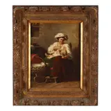 Mother and Child by A. F. Barrett, Oil on canvas (lined), sold Sep 2024