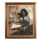Young Girl and Child by Amalio Garica del Moral, Oil on canvas, sold Sep 2024