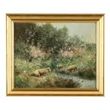Spring Landscape with Sheep by L. A. Verdi, Oil on canvas, sold Sep 2024
