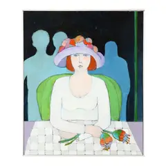 Woman with Checked Tablecloth by Winona Crawford, Acrylic on canvas, sold Sep 2024