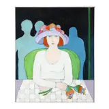 Woman with Checked Tablecloth by Winona Crawford, Acrylic on canvas, sold Sep 2024