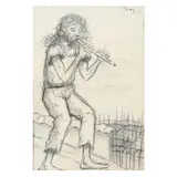 Flautista by César Rengifo, Graphite on paper drawing, sold Sep 2024