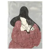 Woman with Pearls by Stephen White, Woodblock print in colors on metallic ground, sold Sep 2024
