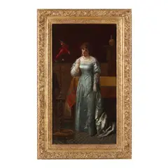 Her Pet Parrot by Raimond Gaiser, Oil on canvas (lined), sold Sep 2024