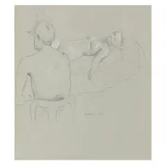 Artist and Model by John Koch, Conte crayon and graphite on paper, sold Sep 2024