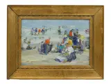 Day at the Beach by Chauncey Foster Ryder, oil, sold May 2024