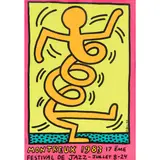 3 Farbplakate 'Montreux Jazz De Festival (Green, Pink & Yellow) by Keith Haring, 1983, color screenprint, sold Dec 2023