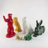 Grüner 'Dürer Hase', Roter Bär, Gelbe Eule, 'Wagner's Hund Russ' in Weiß, Grüner 'Froschkönig', Goldfarbene 'Avantgarde-Schnecke by Ottmar Hörl, 1999, multiple (object), sold Jun 2022