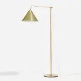 Floor lamp by Lyfa, c. 1955, brass, enameled aluminum, sold Nov 2022