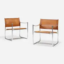 Amiral armchairs, pair by Karin Mobring, c. 1975, leather, chrome-plated steel, sold Nov 2022