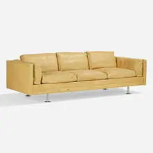 Rare sofa by Illum Wikkelsø, c. 1965, leather, matte chrome-plated steel, sold Nov 2022