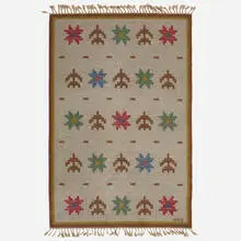 Flatweave carpet by Anna Greta Sjöqvist, c. 1950, hand-woven wool, sold Nov 2022