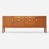 Cabinet by Finn Juhl, c. 1965, teak, chromium-plated steel, sold Nov 2022