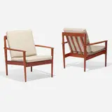 Lounge chairs model PJ 56, pair by Grete Jalk, 1956, teak, upholstery, sold Nov 2022