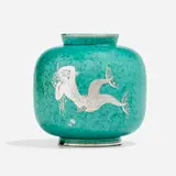 Argenta vase by Wilhelm Kåge, 1953, glazed stoneware, silver, sold Nov 2022