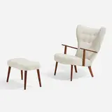 Lounge chair with ottoman by Acton Schübel and Ib Madsen, c. 1950, teak, upholstery, sold Nov 2022