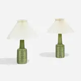 Table lamps, pair by Per Linnemann-Schmidt, c. 1960, glazed stoneware, plastic, sold Nov 2022