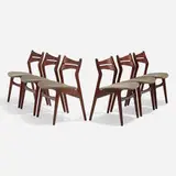 Dining chairs model 310, set of six by Erik Buck, c. 1960, teak, upholstery, sold Nov 2022