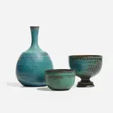 Collection of three vessels by Stig Lindberg, c. 1950, glazed stoneware, sold Nov 2022