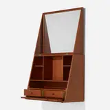 Wall-mounted vanity by Poul Jensen, c. 1957, teak, mirrored glass, sold Nov 2022