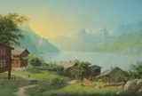 Brunnen am Vierwaldstättersee by Johann Heinrich Bleuler d.J., gouache, sold Mar 2024