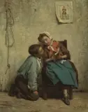 Kinder bei der Lektüre by Simon Durand, oil on canvas, sold Mar 2024