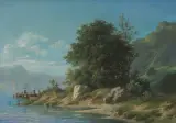 Uferlandschaft by Karl Girardet, gouache, offered Mar 2024