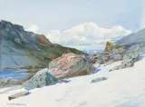 Alpine Landschaft by Hans Beat Wieland, 1907, watercolor, sold Mar 2024