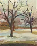 Landschaft mit Bäumen by Cuno Amiet, 1946, oil on board, sold Mar 2024