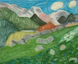 Bergwelt by Turo Pedretti, 1957, oil on canvas, sold Mar 2024