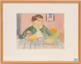 Sasha Morgenthaler am Teetrinken by Ernst Morgenthaler, mixed media, sold Mar 2024
