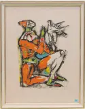 Harlekin mit Falke by Alois Carigiet, 1962, color lithograph, offered Mar 2024