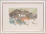 Bündner Bauernhaus by Alois Carigiet, 1982, color lithograph, sold Mar 2024