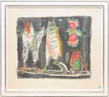 Volière vor schwarz by Alois Carigiet, color lithograph, offered Mar 2024