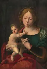 Maria mit dem Kind by Meister mit dem Papagei, oil on panel, sold Dec 2023