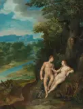 Adam und Eva by Antwerpen, 1.Hälfte 17.Jh., oil on copper, sold Dec 2023