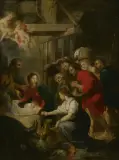 zugeschrieben Anbetung der Hirten by Wolfvoet, Victor, d.J., oil on copper, offered Dec 2023