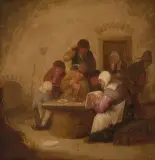 Musizierende, singende und trinkende bäuerliche Gesellschaft an einem Tisch by Bartholomeus Molenaer, oil on panel, sold Dec 2023