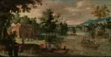 zugeschrieben Flusslandschaft mit Booten by Isaac van Oosten, oil on panel, sold Dec 2023