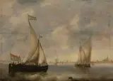 Segelschiffe an ruhiger Küste by Jacob Adriaensz Bellevois, oil on panel, sold Dec 2023