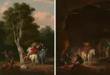 Gegenstücke: Überfall auf eine Kutsche / Die Begutachtung der Beute by Nicolas-Louis-Albert Delerive, oil on panel, offered Dec 2023