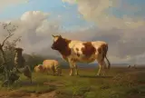 Landschaft mit Schafen, Ziege und Kuh by Jan Bedijs Tom, oil on canvas, offered Dec 2023