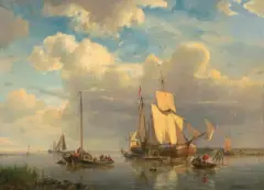 Schifffahrt in ruhigen Gewässern by Hermanus Koekkoek, oil on canvas, sold Dec 2023