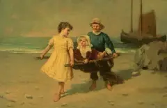 Drei Kinder am Strand by Johan Mari ten Kate, oil on canvas, sold Dec 2023