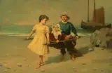 Drei Kinder am Strand by Johan Mari ten Kate, oil on canvas, sold Dec 2023