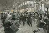 Feiern auf der Strasse by Felix Schwormstädt, gouache, sold Dec 2023